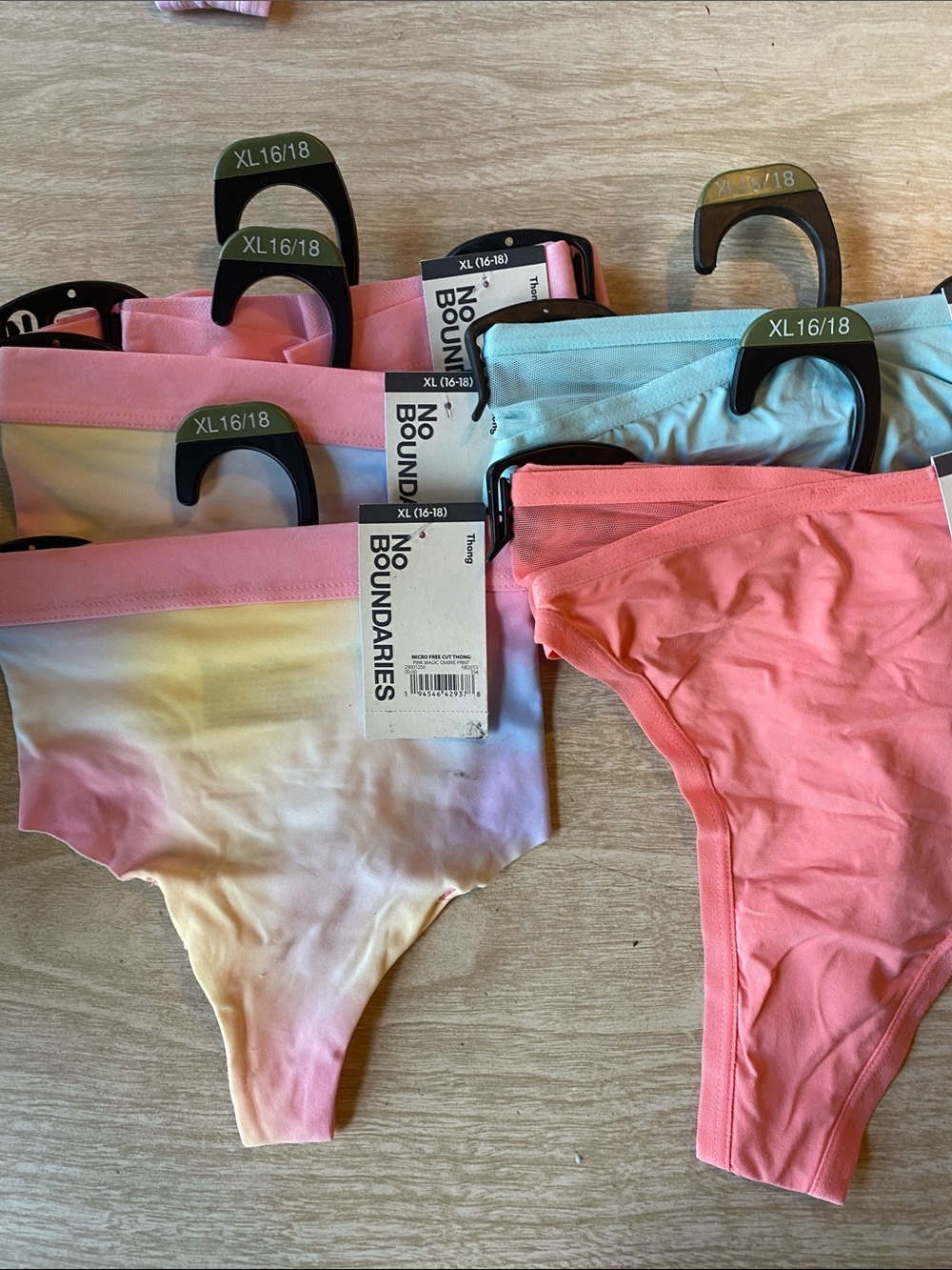 No Boundaries Womens Coral and Pastel Tie-Dye Thong- XL (16/18)